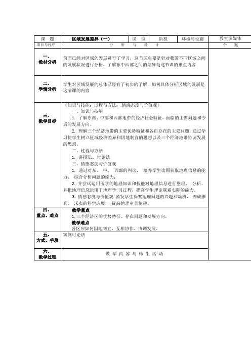 湘教版地理必修3《区域发展差异》word教案