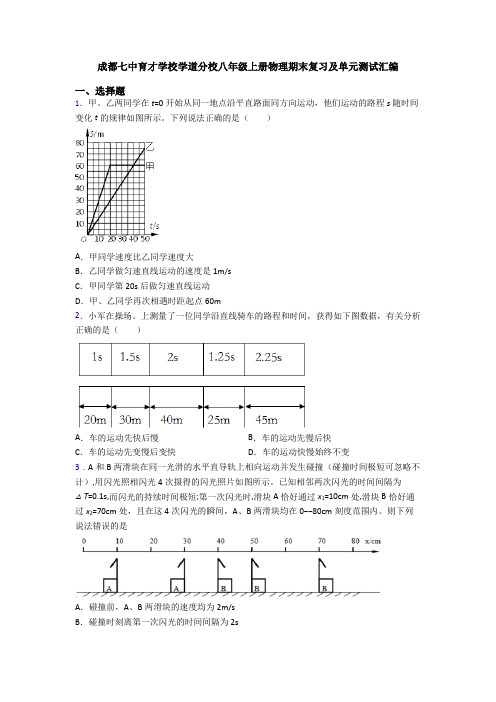 成都七中育才学校学道分校八年级上册物理期末复习及单元测试汇编