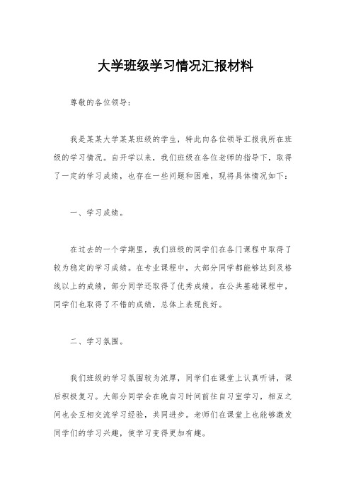 大学班级学习情况汇报材料