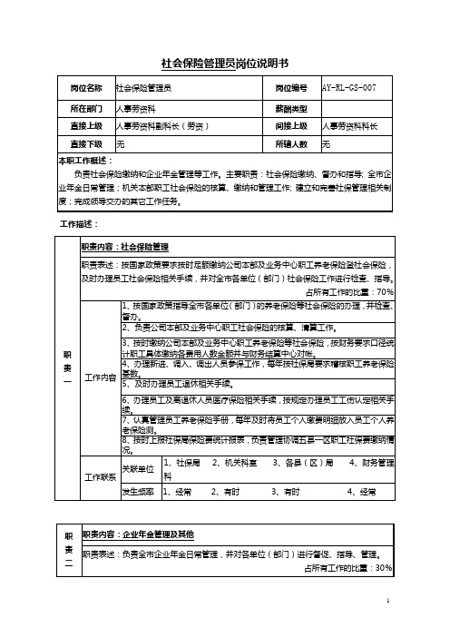 岗位说明书范例(社保管理员)