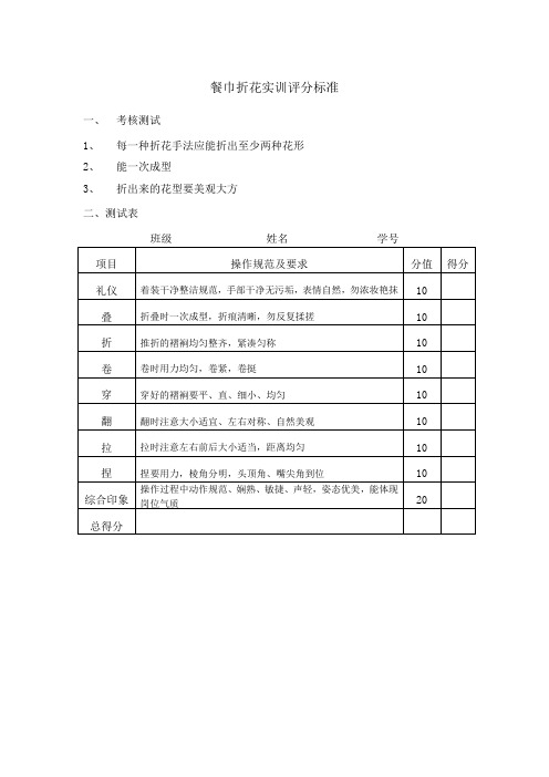 餐巾折花 评分标准