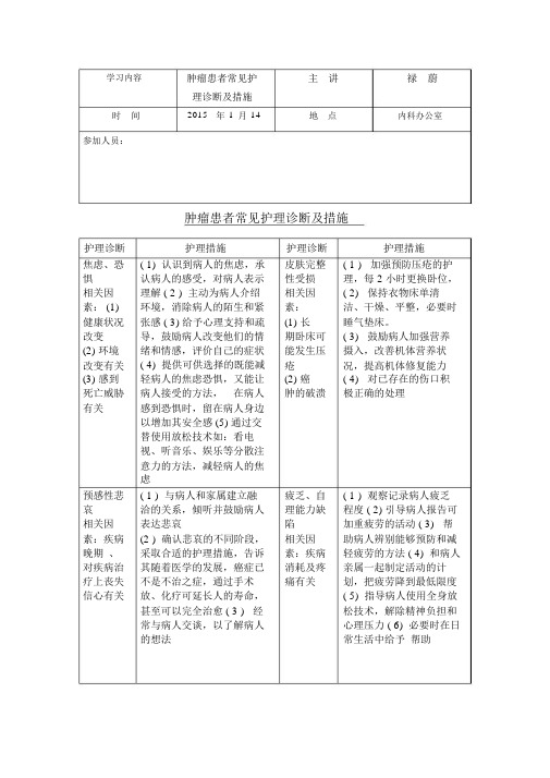 肿瘤患者常见护理诊断及措施