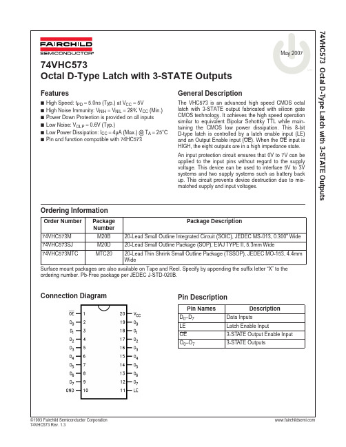 74VHC573 Octal D-Type Latch with 3-STATE Outputs