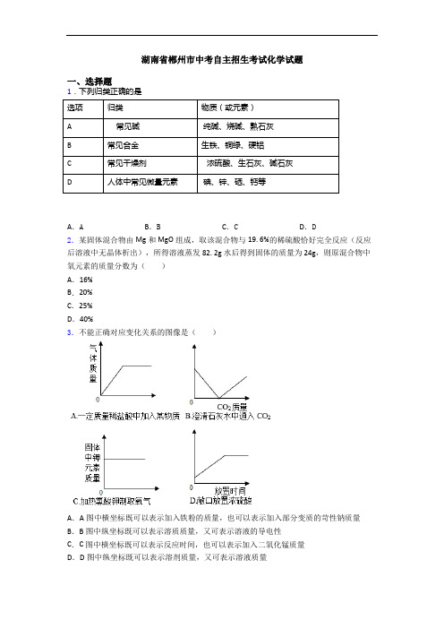 湖南省郴州市中考自主招生考试化学试题