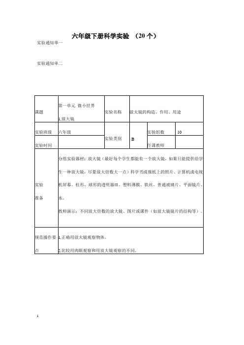 六年级下册科学实验_(20个)