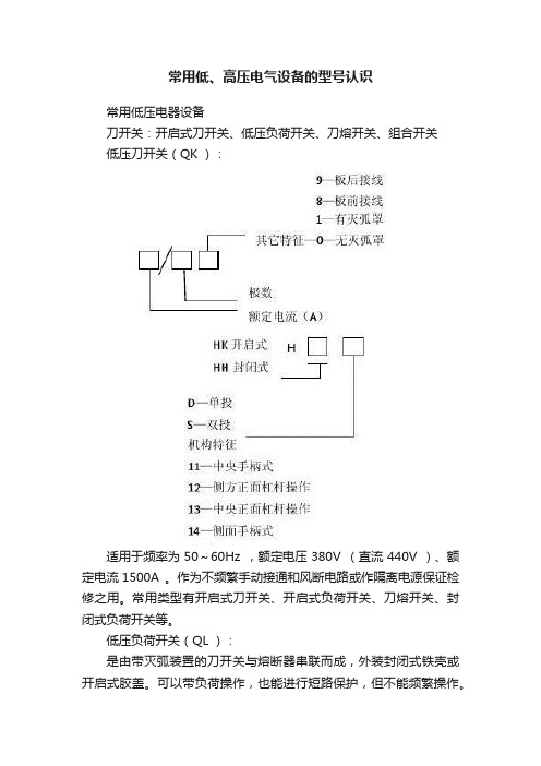 常用低、高压电气设备的型号认识