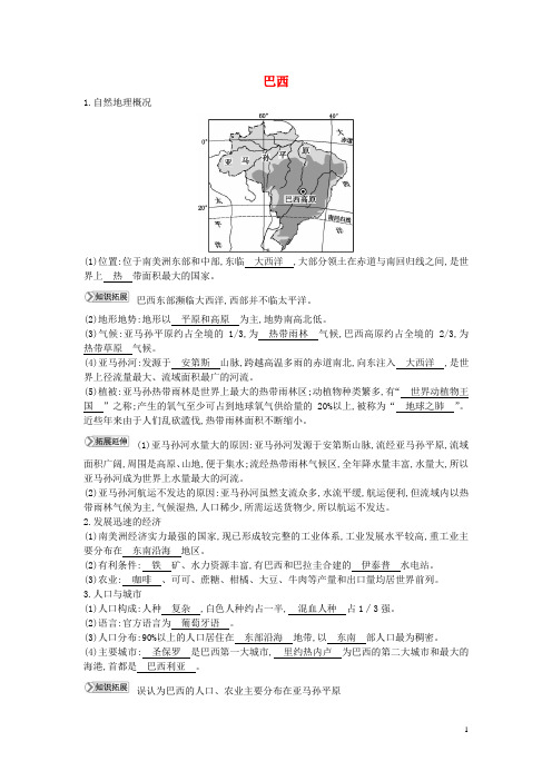 湘教版七年级地理下册第八章  走进国家8.6巴西知识点素材