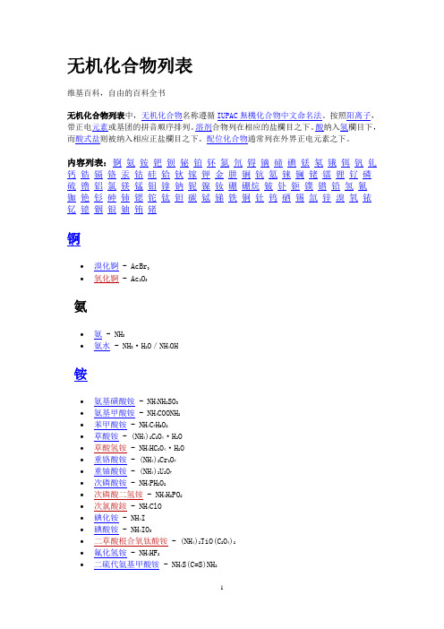 无机化合物列表