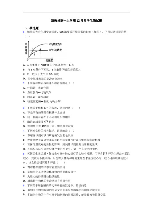 新教材高一上学期12月月考生物试题