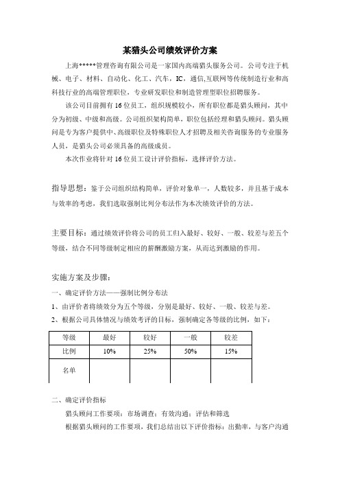 某猎头公司绩效评价方案(强制比例法)