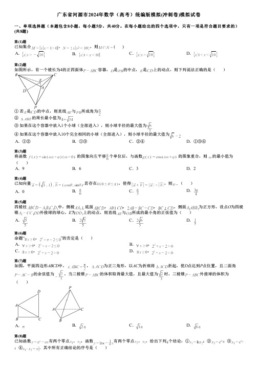 广东省河源市2024年数学(高考)统编版模拟(冲刺卷)模拟试卷