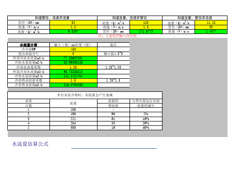空调水管 流量 流速 管径自动计算以及 表和水管各种参数对照表