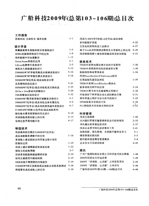 广船科技2009年(总第103—106期)总目次