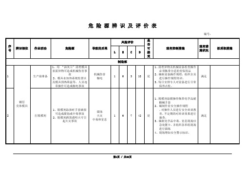 危险源辨识风险评价表