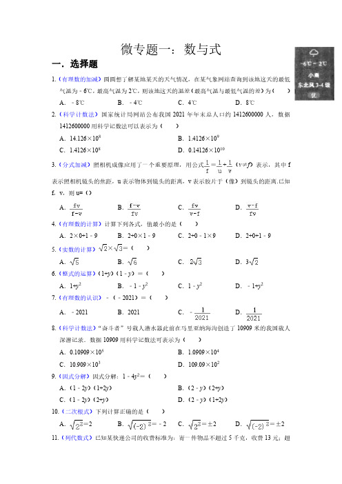 浙江省杭州市中考数学微专题一：数与式