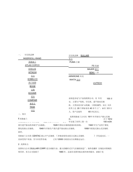 外国著名空压机品牌