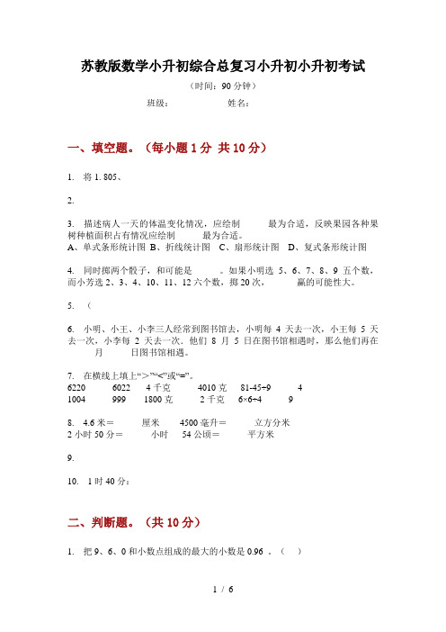 苏教版数学小升初综合总复习考试