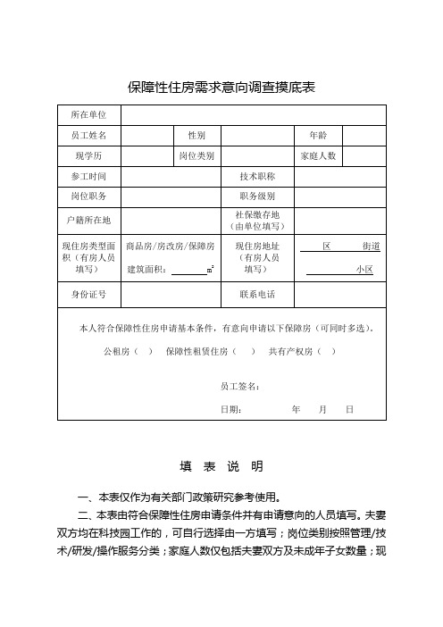 保障性住房需求意向调查摸底表