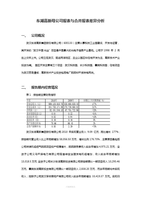 母公司报表与合并报表差异分析