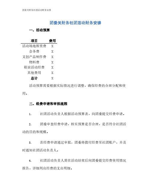 团委关财务社团活动财务安排