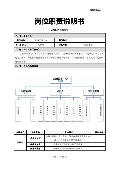 岗位职责说明书-战略资本中心