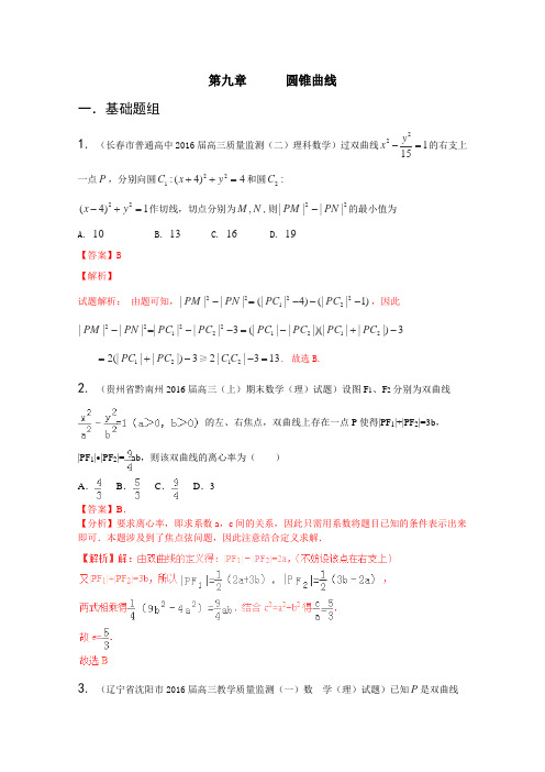 决胜2016年高考数学全国名校试题分项汇编(新课标Ⅱ特刊)专题09圆锥曲线(第03期)(解析版)