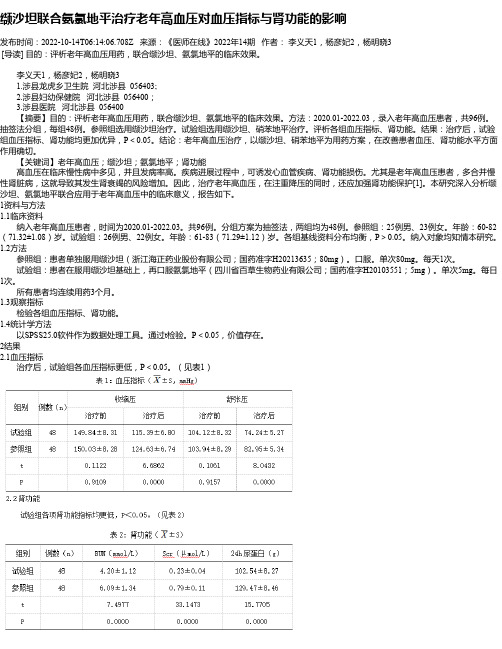 缬沙坦联合氨氯地平治疗老年高血压对血压指标与肾功能的影响