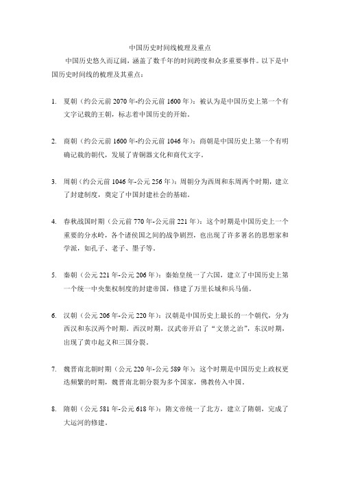 中国历史时间线梳理及重点