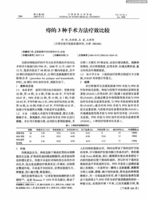 痔的3种手术方法疗效比较