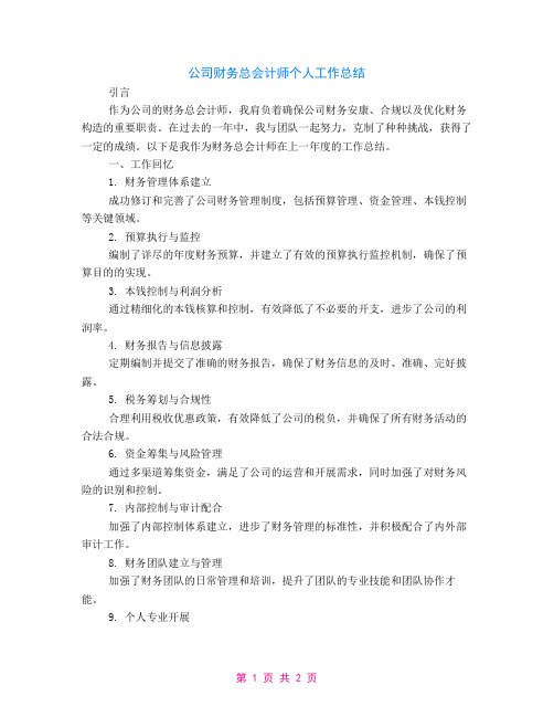 公司财务总会计师个人工作总结