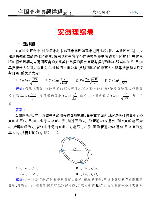 2014年安徽高考理综物理部分(PDF精校)