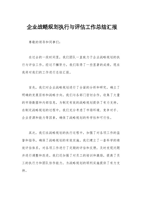 企业战略规划执行与评估工作总结汇报