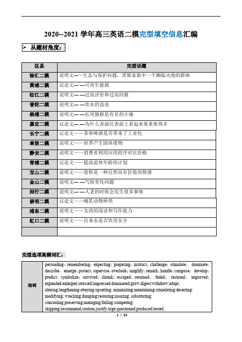 2020-2021学年上海高三英语二模汇编--完型填空信息汇总