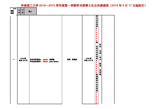 华南理工大学2018~2019学年度第一学期学术型博士生公共课课表.doc