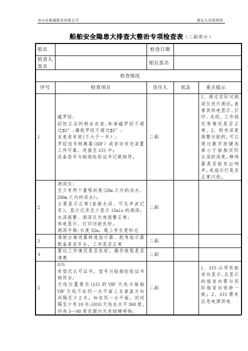 船舶安全隐患大排查大整治专项检查表(二副部分)