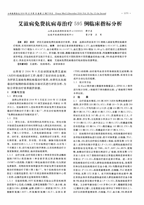 艾滋病免费抗病毒治疗595例临床指标分析