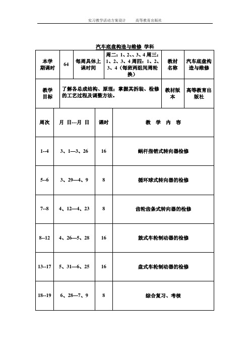 汽车底盘构造与维修实训教学方案设计