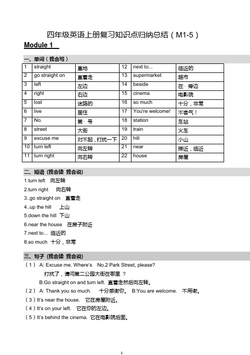 (期中)外研版四年级英语上册复习知识点归纳总结