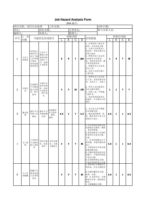 JHA分析(LECD分析法)-风险辨识-危险源辨识清单