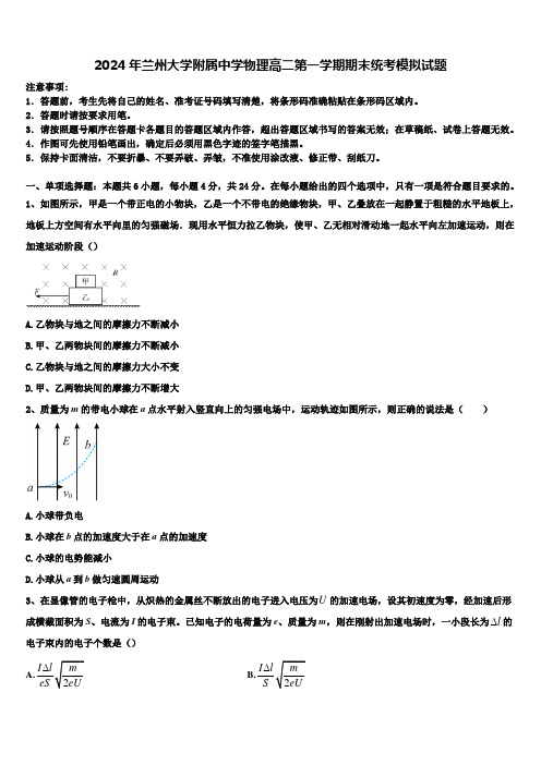 2024年兰州大学附属中学物理高二第一学期期末统考模拟试题含解析