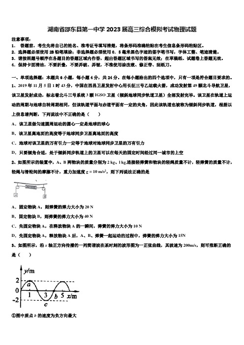 湖南省邵东县第一中学2023届高三综合模拟考试物理试题