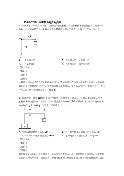 中考物理压轴题专题复习——杠杆平衡条件的应用问题的综合含答案