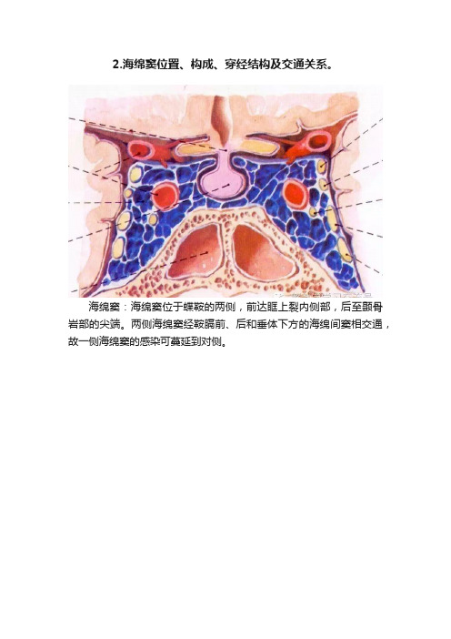 2.海绵窦位置、构成、穿经结构及交通关系。