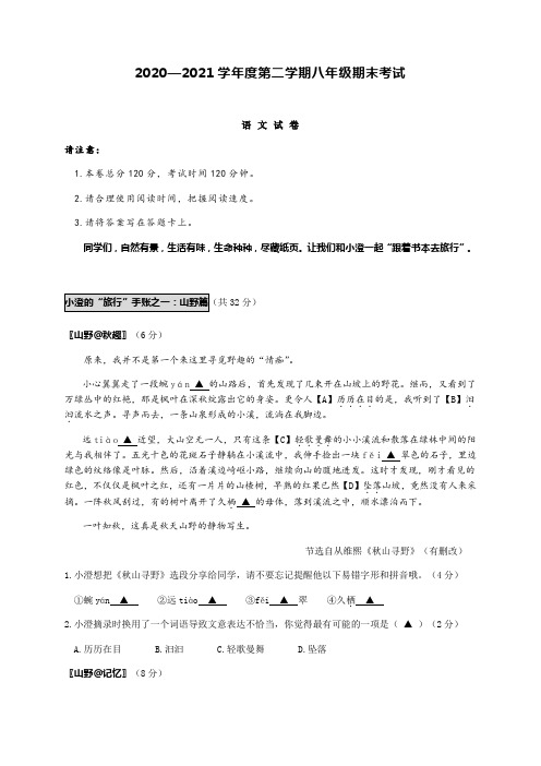 江苏省江阴市2020-2021学年八年级下学期期末学业水平抽测语文(含答案)