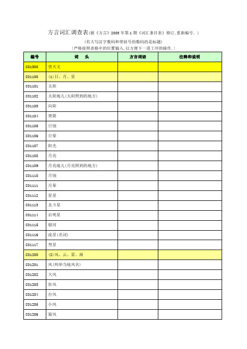 《方言》词汇调查表(4000词)