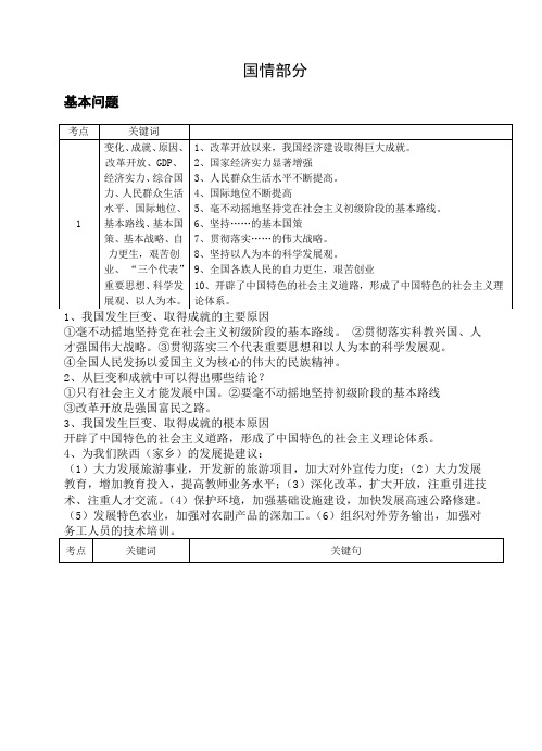 思品中考复习国情部分基本考点