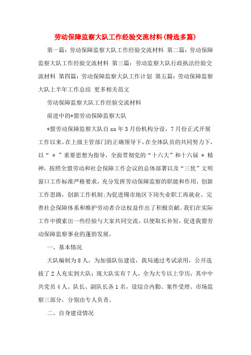 劳动保障监察大队工作经验交流材料(精选多篇)