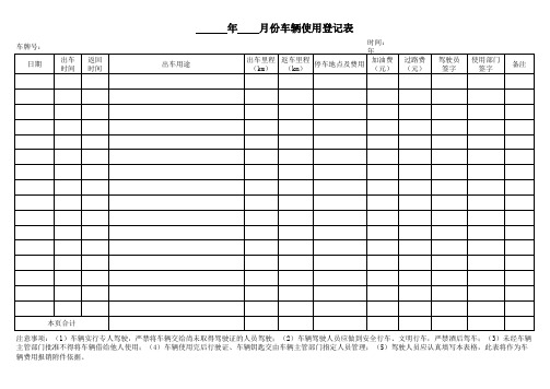 车辆使用登记表