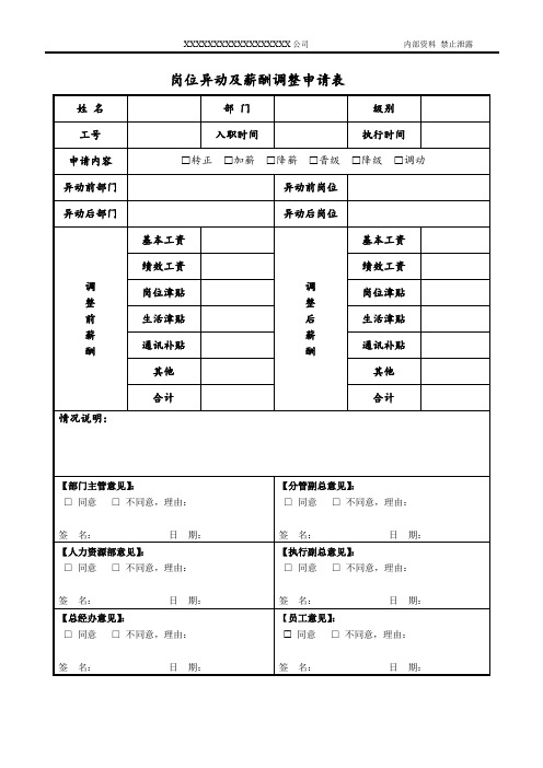 岗位异动及薪酬调整申请表(模板)