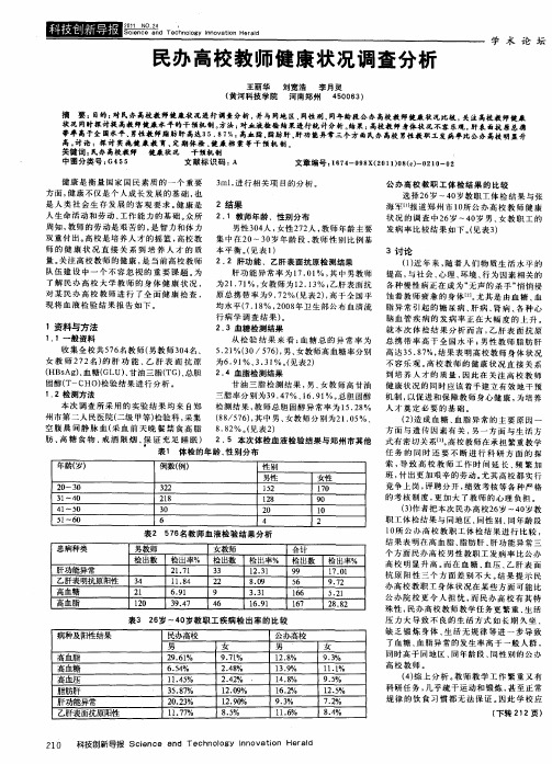 民办高校教师健康状况调查分析